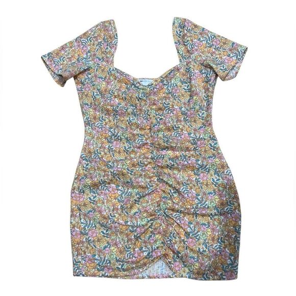 ASOS Design Textured Ruched Mini Dress Short Sleeves Pastel Floral Size 10 - Picture 16 of 16